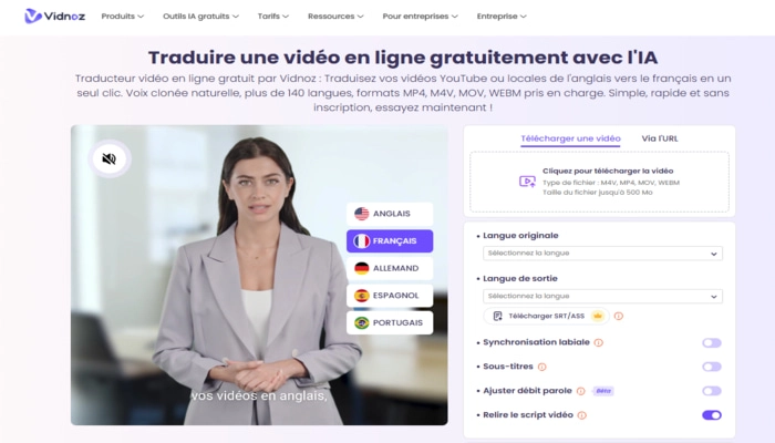 Traduire video Vidnoz