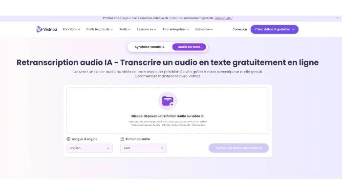 transcription podcast gratuit vidnoz