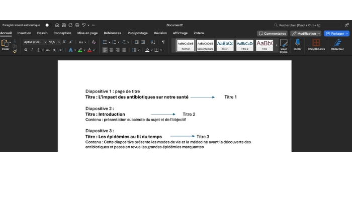 transferer les informations dans un word puis sur powerpoint