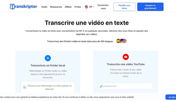 transkriptor pour la transcription video en texte gratuite en ligne