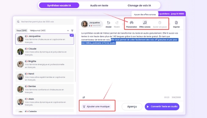 utiliser vidnoz pour lire un texte