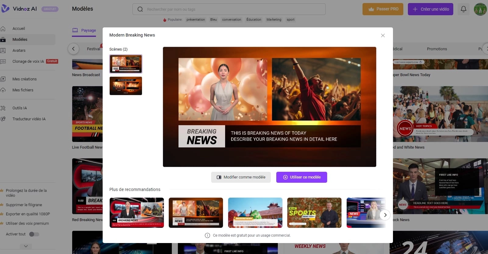 video actualite modele vidnoz ai