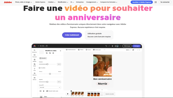 video IA anniverssaire Adobe Express