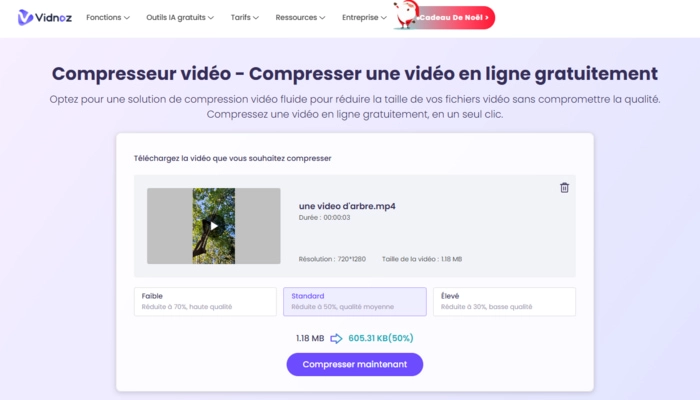 Vidnoz compresser video etape deux