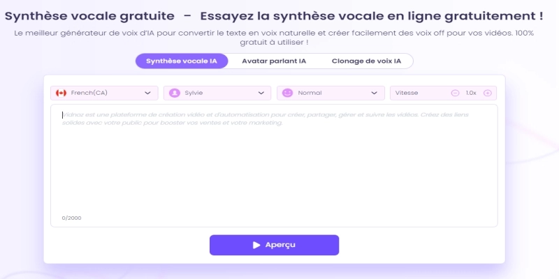 vidnoz simulateur accent quebecois en ligne gratuit