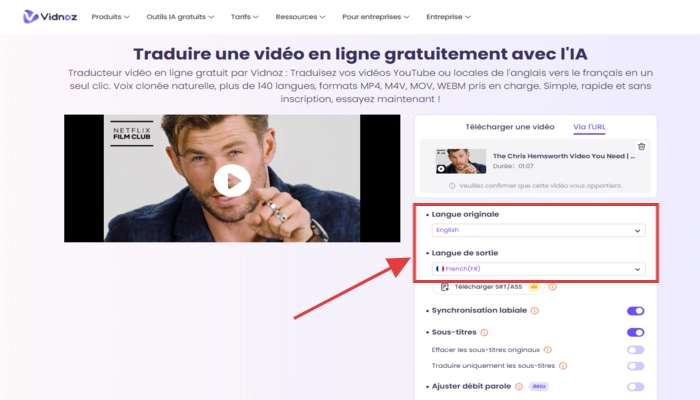 Vidnoz Traduire video etape trois