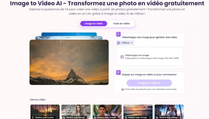 vidnoz transformer une image en video avec ia