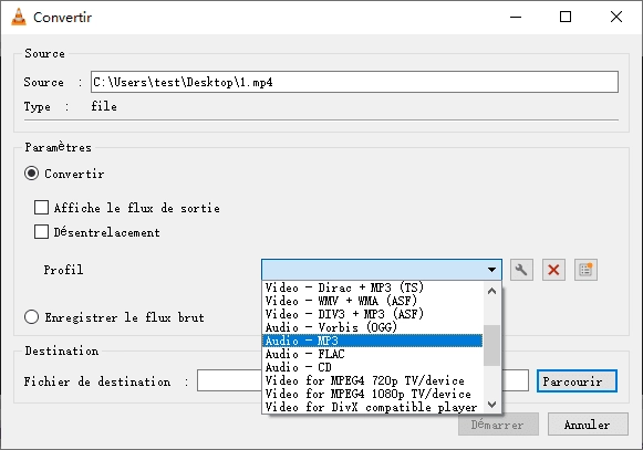 vlc estape 2 pour extraire audio video