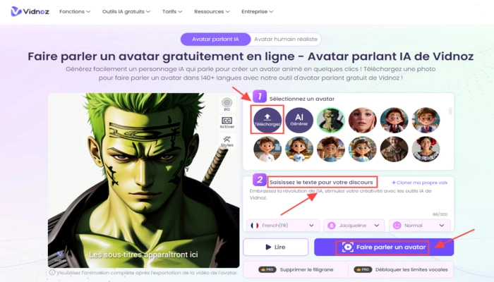 Zoro Vidnoz avatar parlant